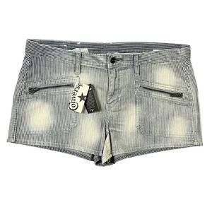 Converse Denim Shorts Juniors 31 Blue White Hickory Stripe Bleached Low Rise New
